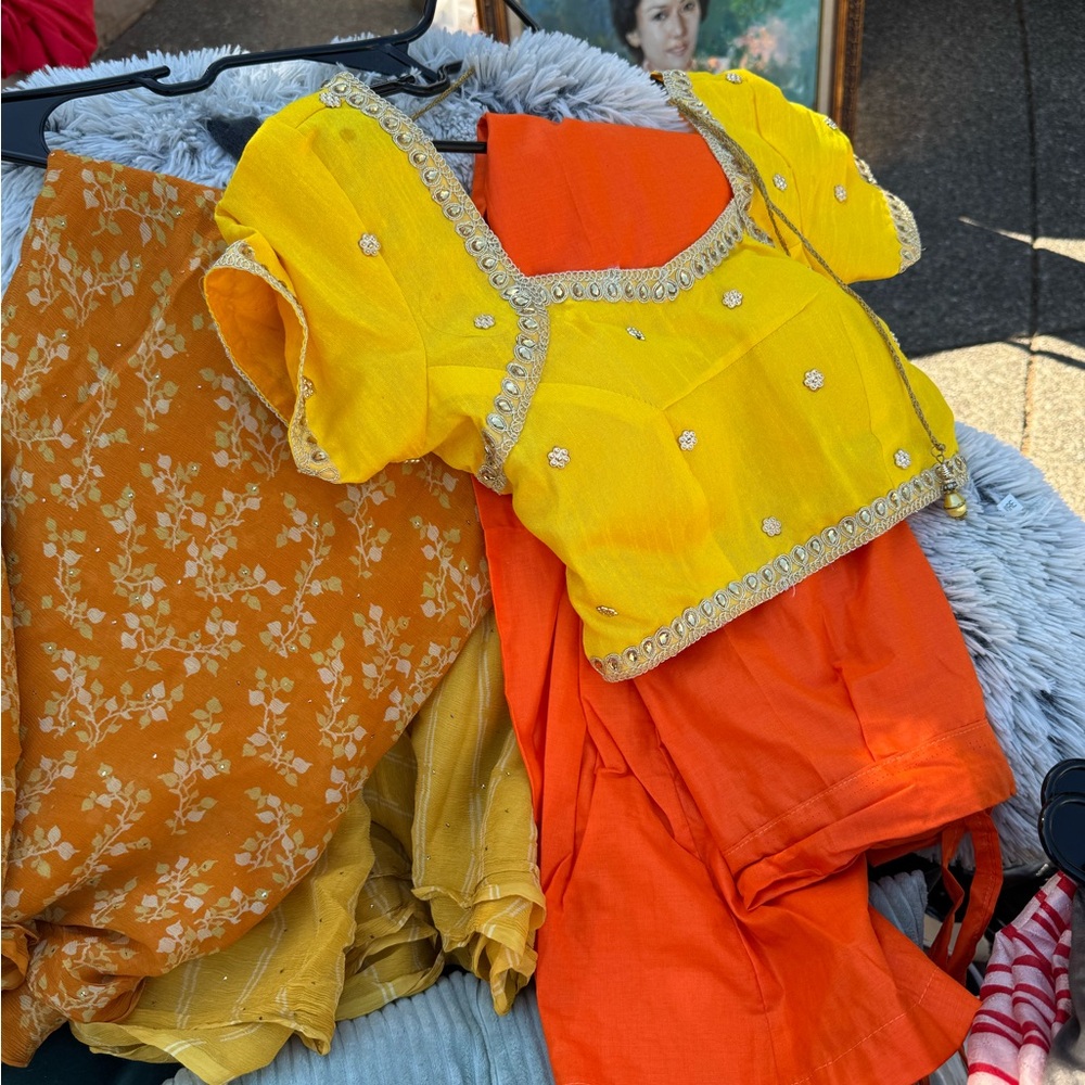 Vibrant Yellow and Orange Saree Set